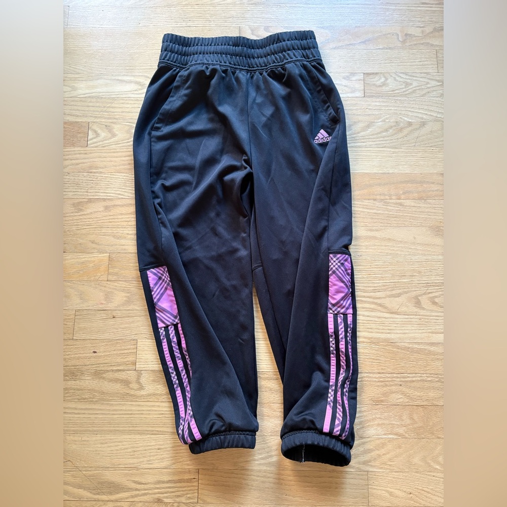 Adidas crop jogger w pink plaid sides